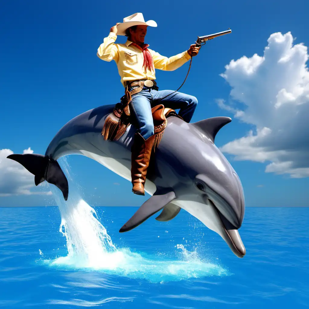 Adventurous Cowboy Riding on Majestic Dolphin