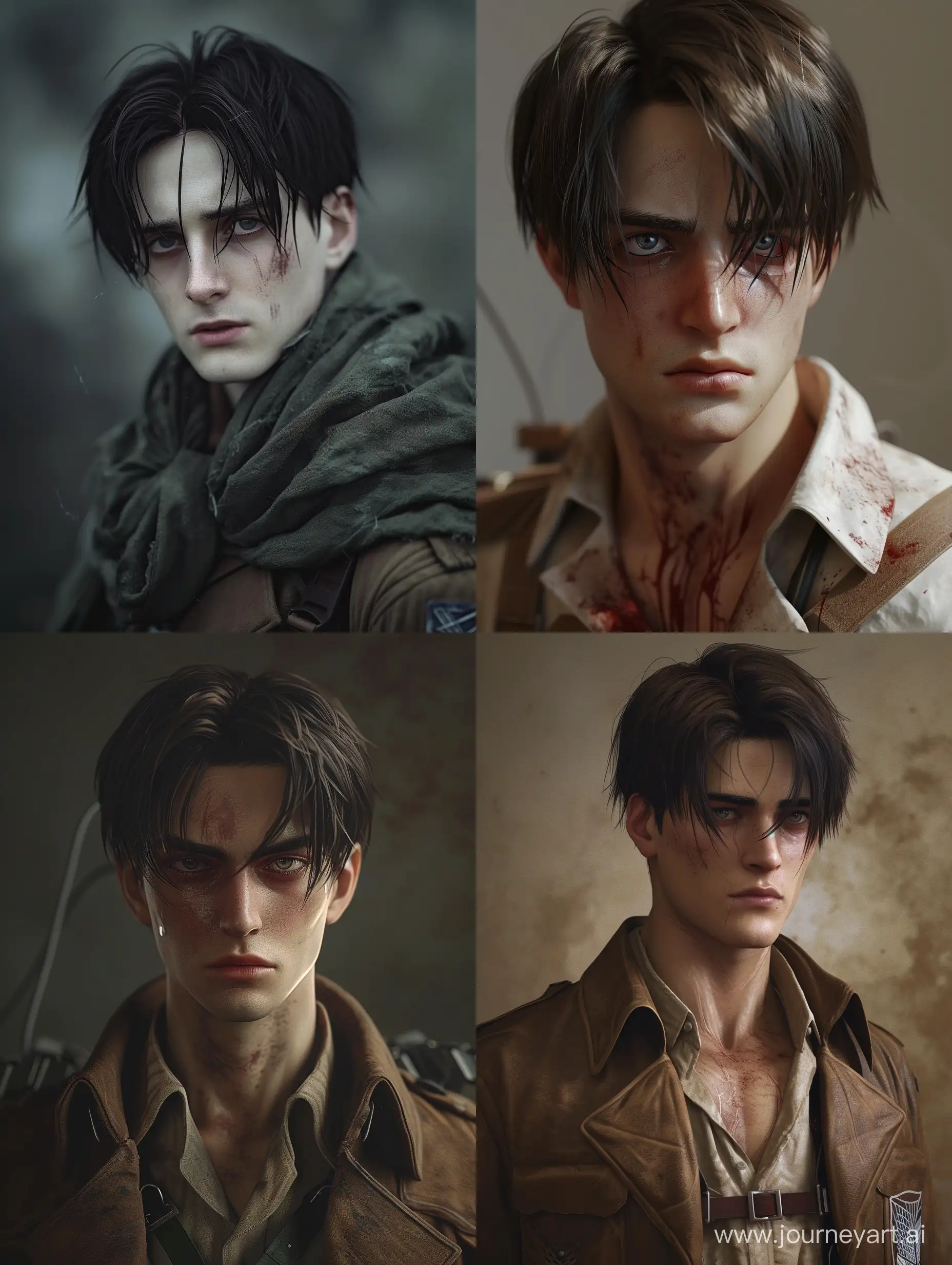 Hyper Realistic Levi Ackerman from Attack on Titan anime, in his 30s, mature, with normal dark circles