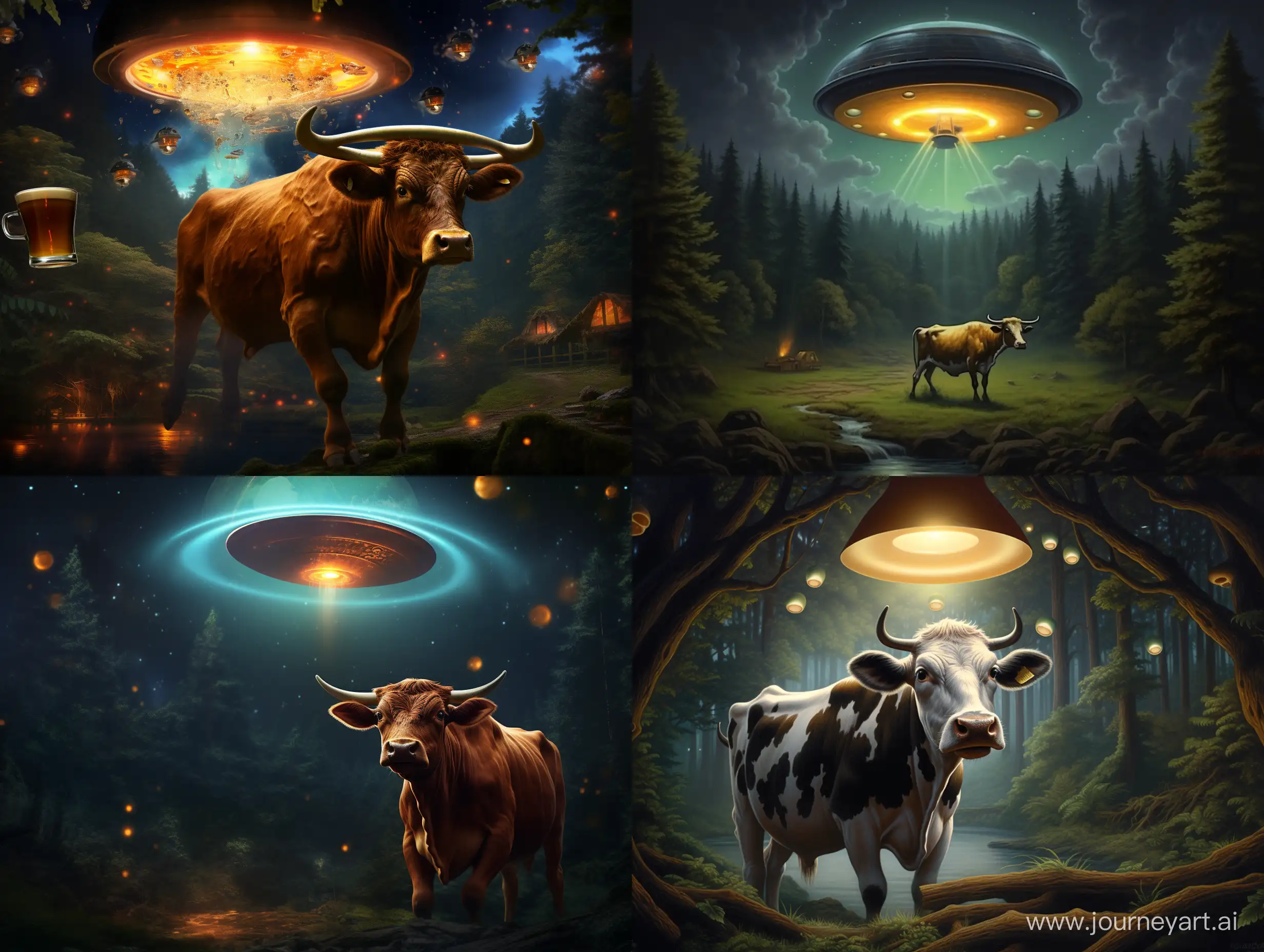 Enchanting-Night-UFO-Beer-and-Cows-in-the-Forest