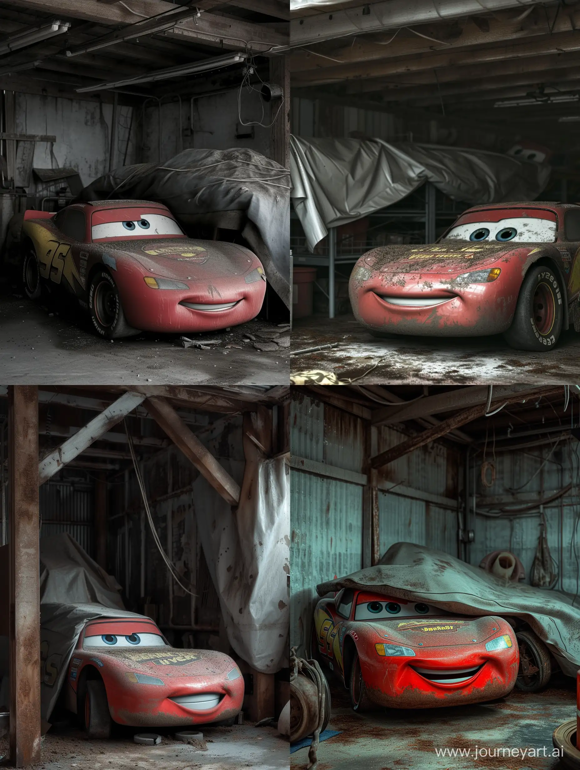 Abandoned-Lightning-McQueen-in-a-Gloomy-Garage