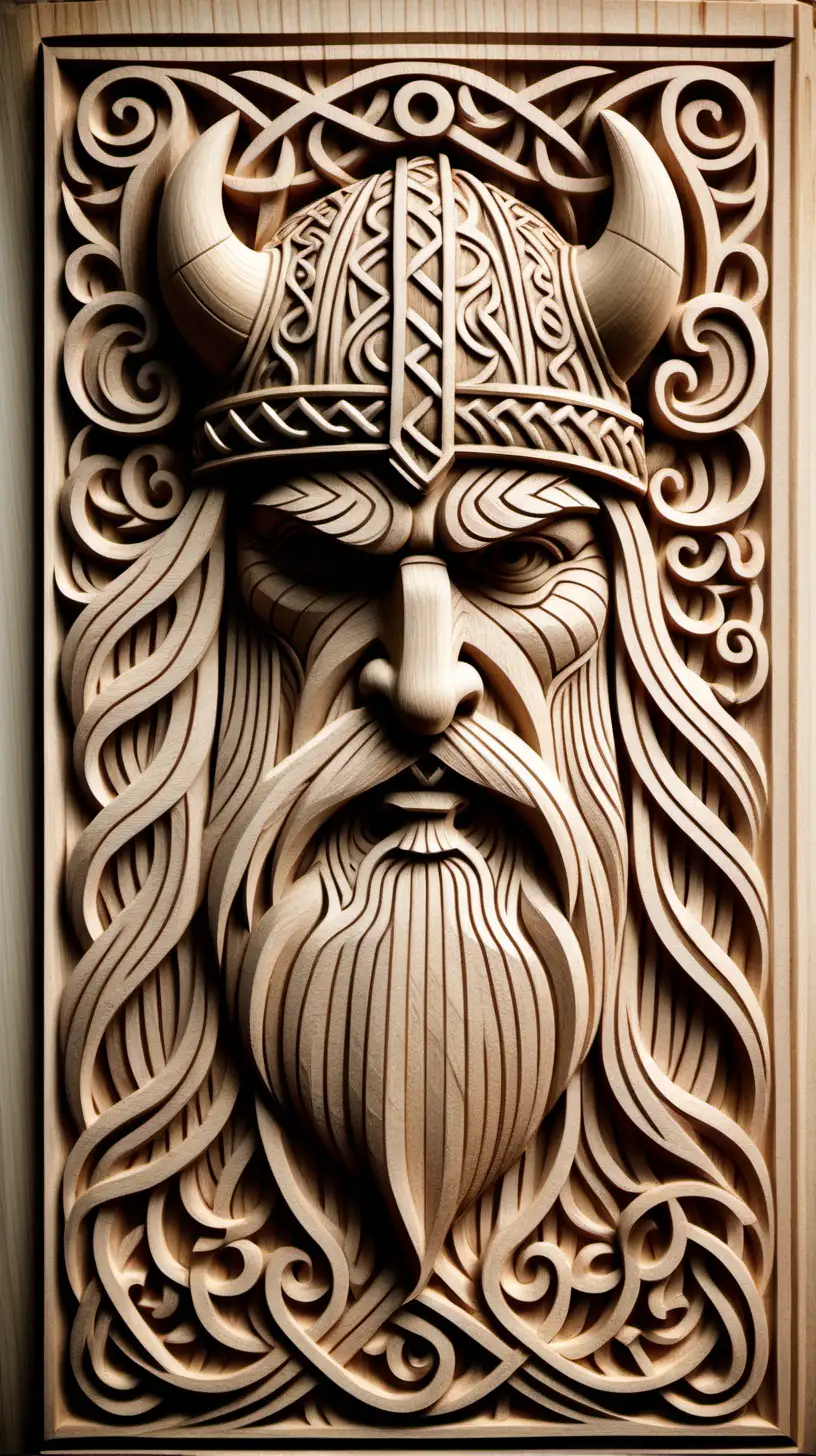 VikingInspired Line Art Carving in Rectangle Shape