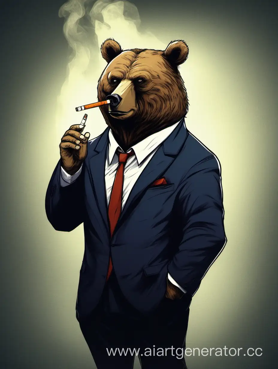 Sophisticated-Bear-Gopnik-in-Suit-Enjoys-a-Cigarette