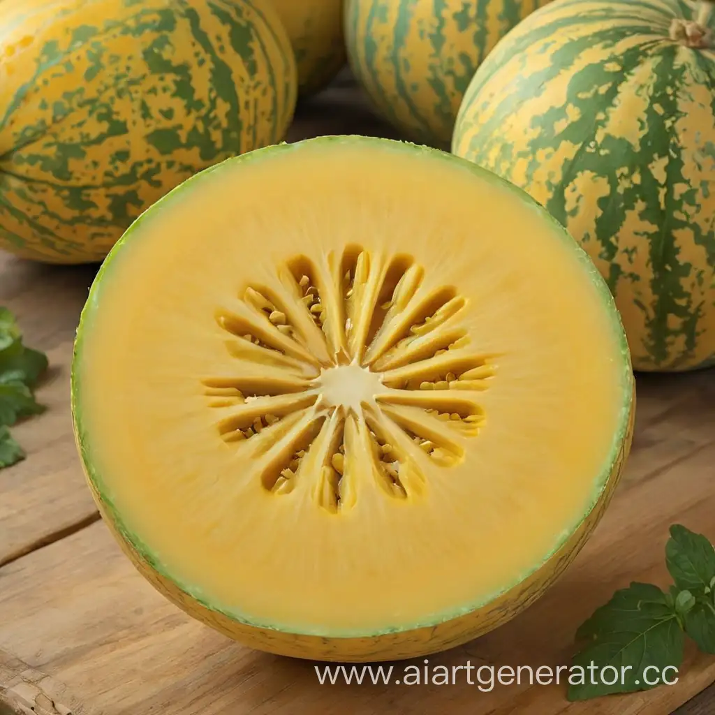 Vibrant-Yellow-Melon-on-Rustic-Wooden-Table