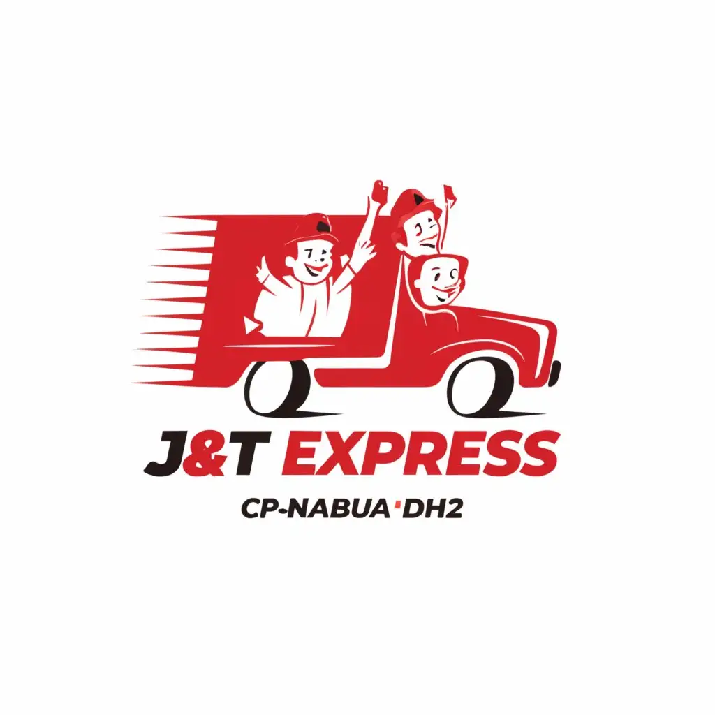 a logo design, with the text "J&T EXPRESS CP-NABUA DH2", main symbol: RED DELIVERY TRUCK WITH DELIVERY MEN, Moderate, clear background MAKE IT MORE CUTE AND FRIENDLY AND BRIGHT RED