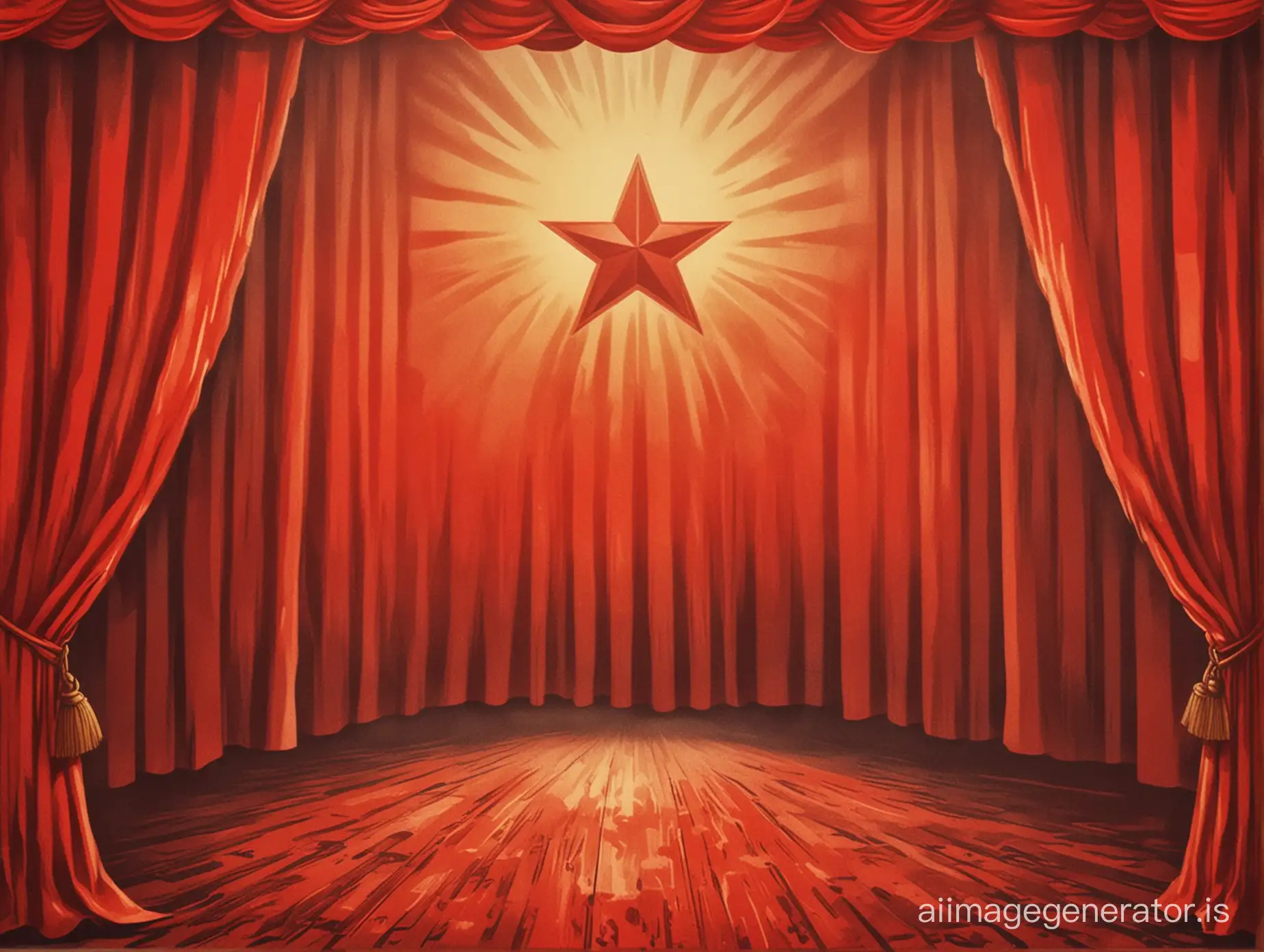 red curtains in communist red style, vintage propaganda poster