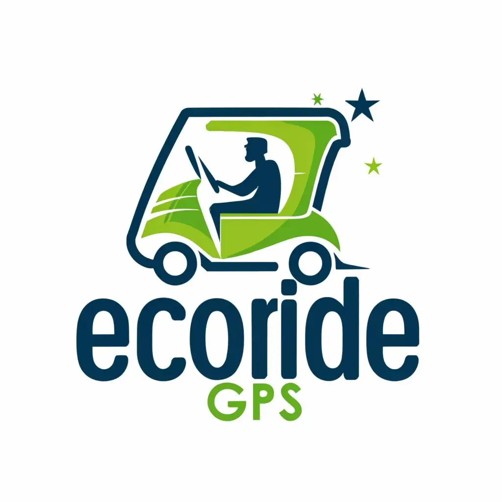a logo design,with the text "ECoRide GPS", main symbol:The logo features a stylized depiction of a sleek green rickshaw.
Integrated into the design is a prominent GPS symbol, representing the built-in GPS technology.
The rickshaw is depicted in motion, symbolizing efficiency and speed.
The color scheme predominantly consists of shades of green, reflecting environmental friendliness and technology.
Accents of blue are incorporated to convey trust and reliability.
Tagline:
"Go Green, Go Smart"

This combination of elements captures the essence of RouteRides, emphasizing its commitment to eco-friendliness, technological innovation, trust, and reliability.,Moderate,clear background