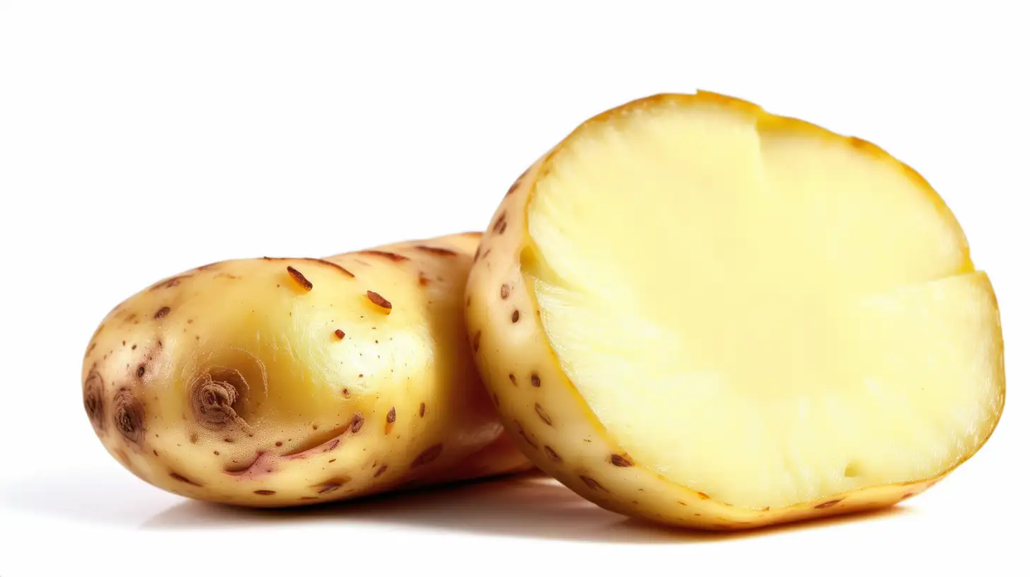 Fresh Potato and Sliced Potatoes on Clean White Background