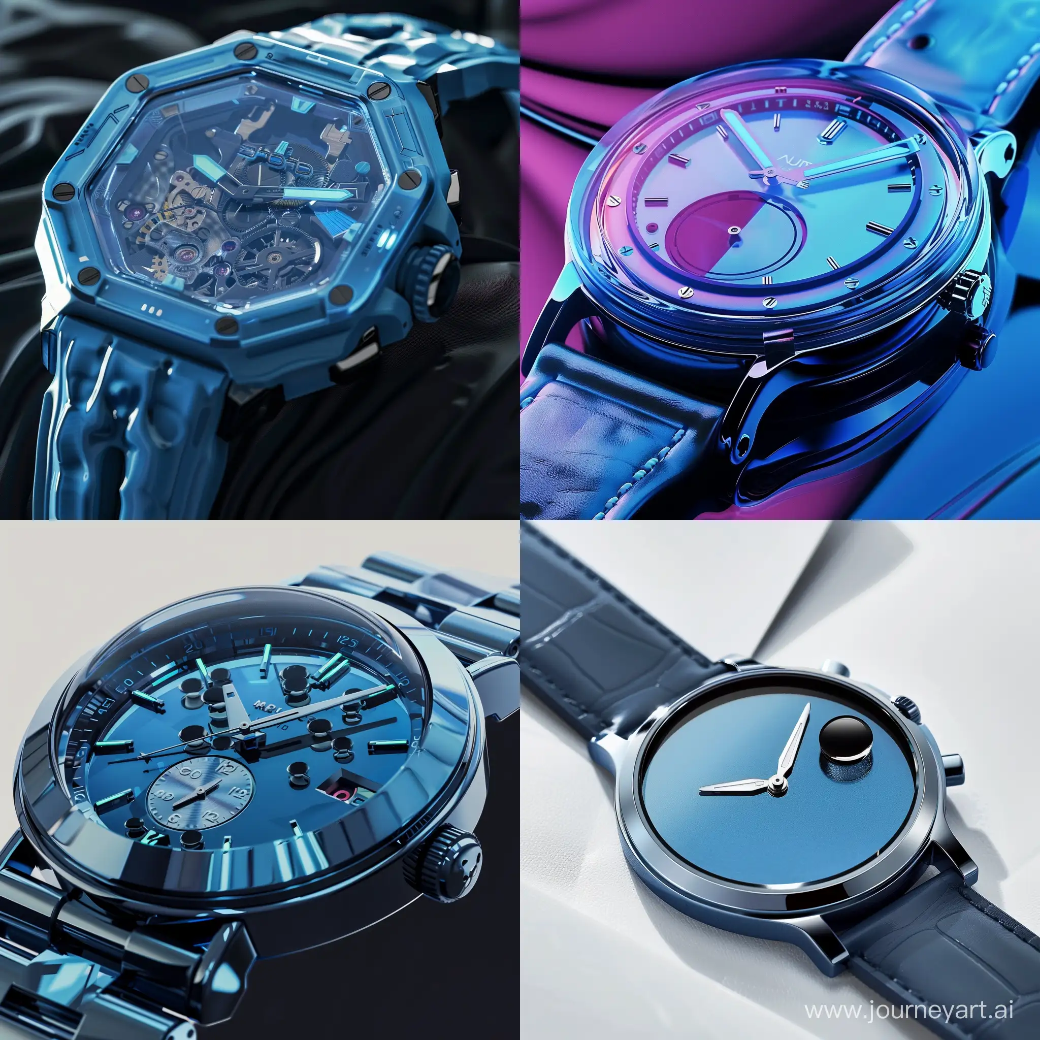 watch in blue color glass metal futuristic