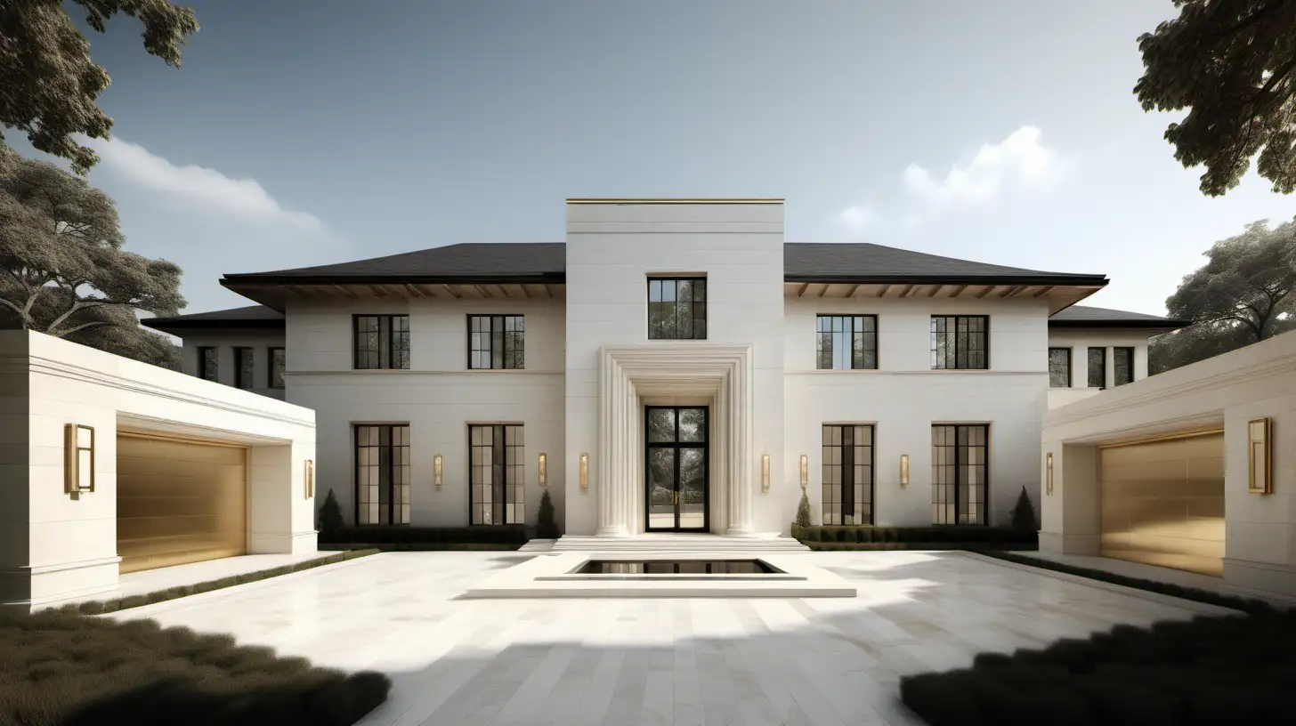 Luxurious Minimalist Contemporary Estate Home with Ivory Limestone and Brass Accents