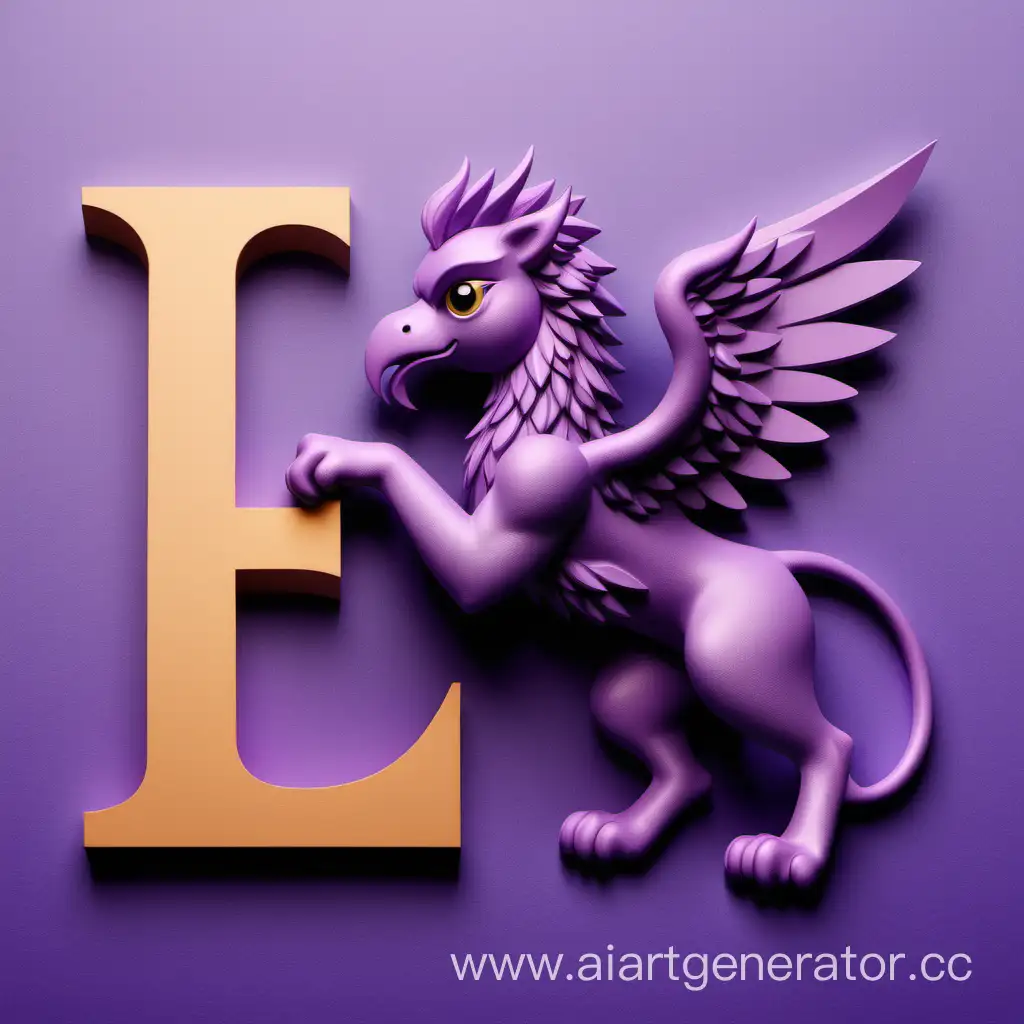 Majestic-Griffin-beside-the-Letter-E-on-a-Soft-Purple-Background