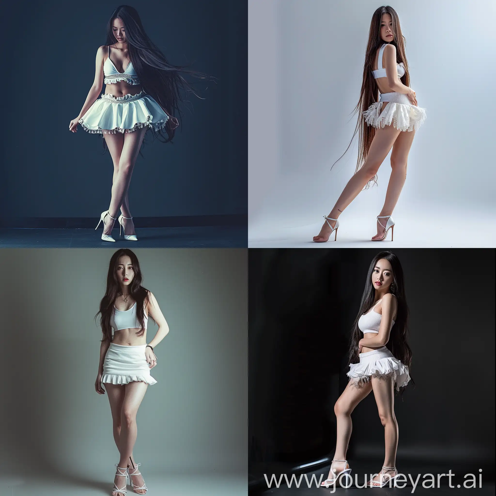 Elegant-Asian-Woman-in-Short-White-Skirt-and-High-Heels