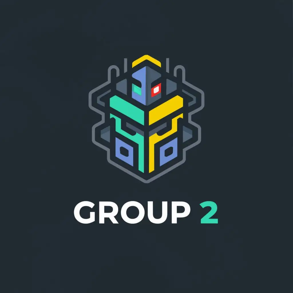 a logo design,with the text "GROUP 2
"ROBOT"
", main symbol:a robot,complex,be used in Technology industry,clear background