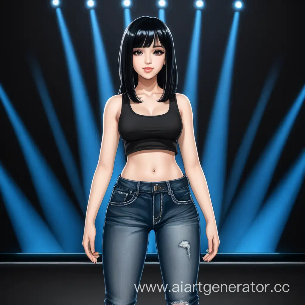 BlackHaired-Girl-on-Stage-in-Stylish-Casual-Attire