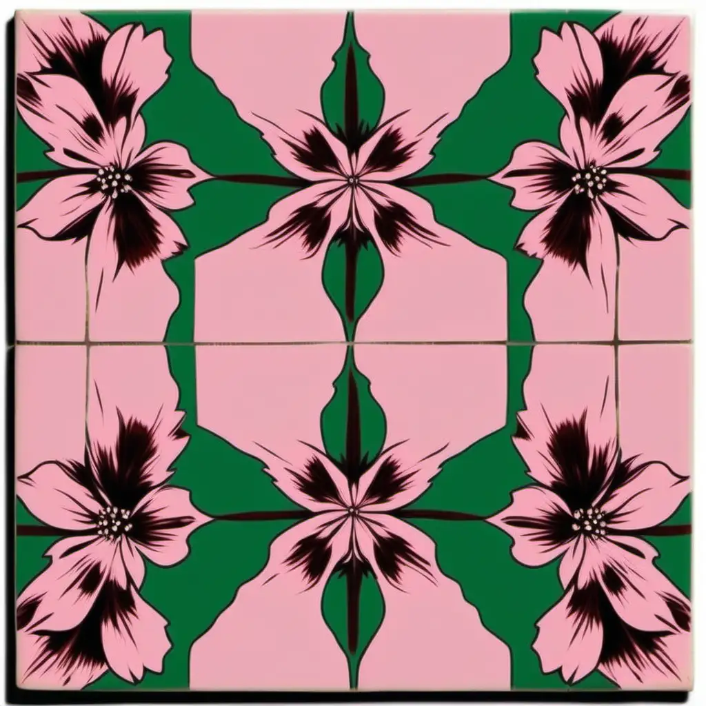 /imagine prompt Cape Leadwort  flowers,bohemian,pink brown,washed out color,dark green andy warhol inspired-- tile