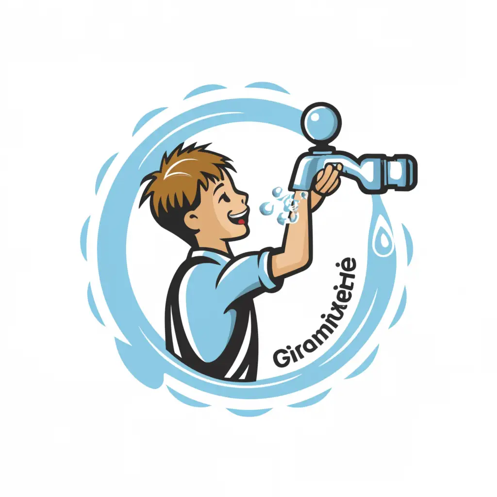 a logo design, main symbol:a boy drinking water from a tap,Moderate,clear background