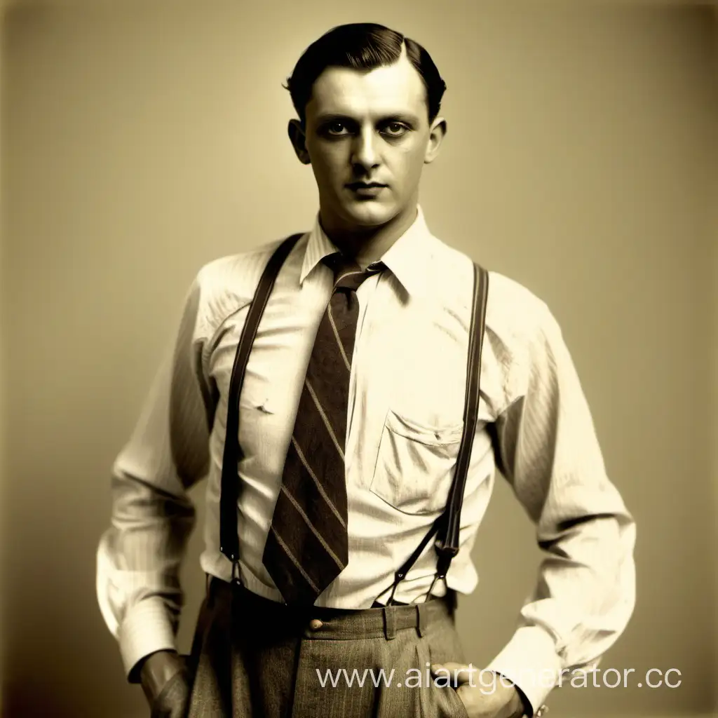 нарисуй мужчину из великобритании в 1920 годах. Он одет в рубашку без пиджака, на нем есть галстук