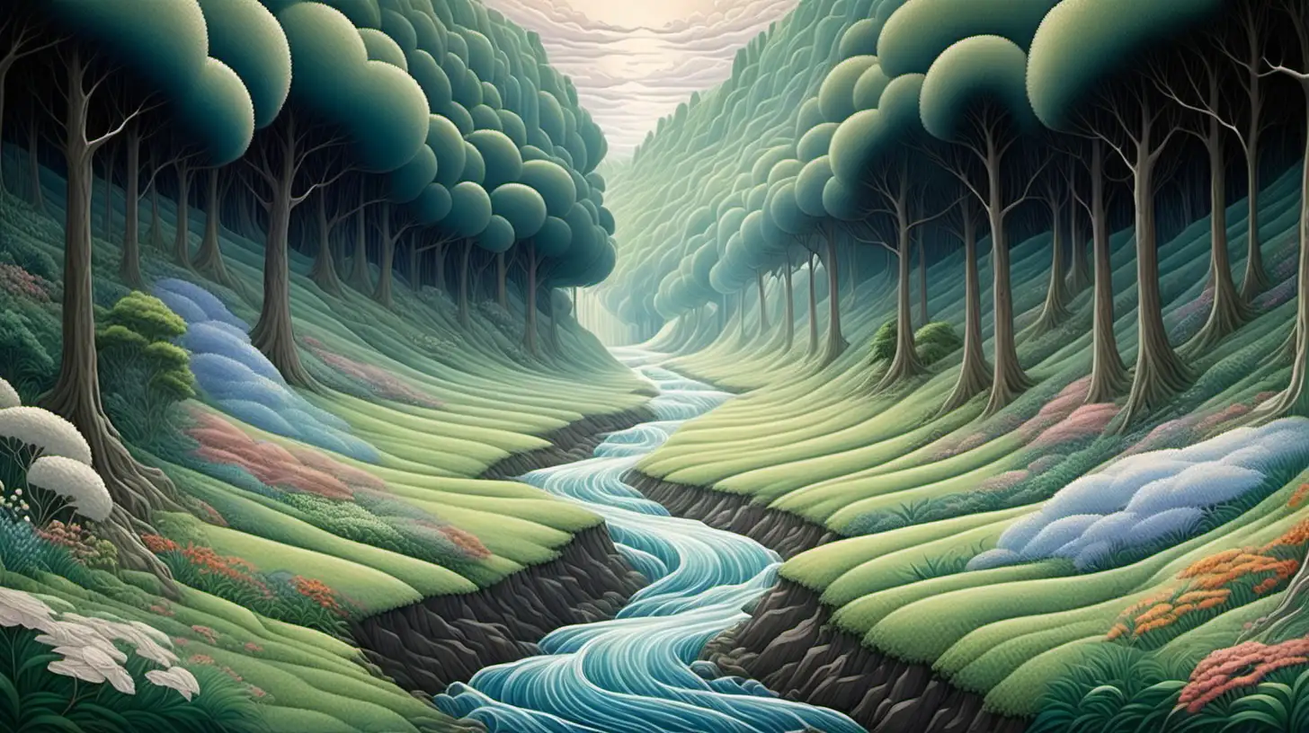Generate a Ghibli-inspired painting that reflects these statements
The river that carves the deepest valley flows from a modest spring; the grandest symphony originates from a single note; the most intricate tapestry begins with a solitary thread.
magical, ethereal, whimsical, surrealism, romanticism