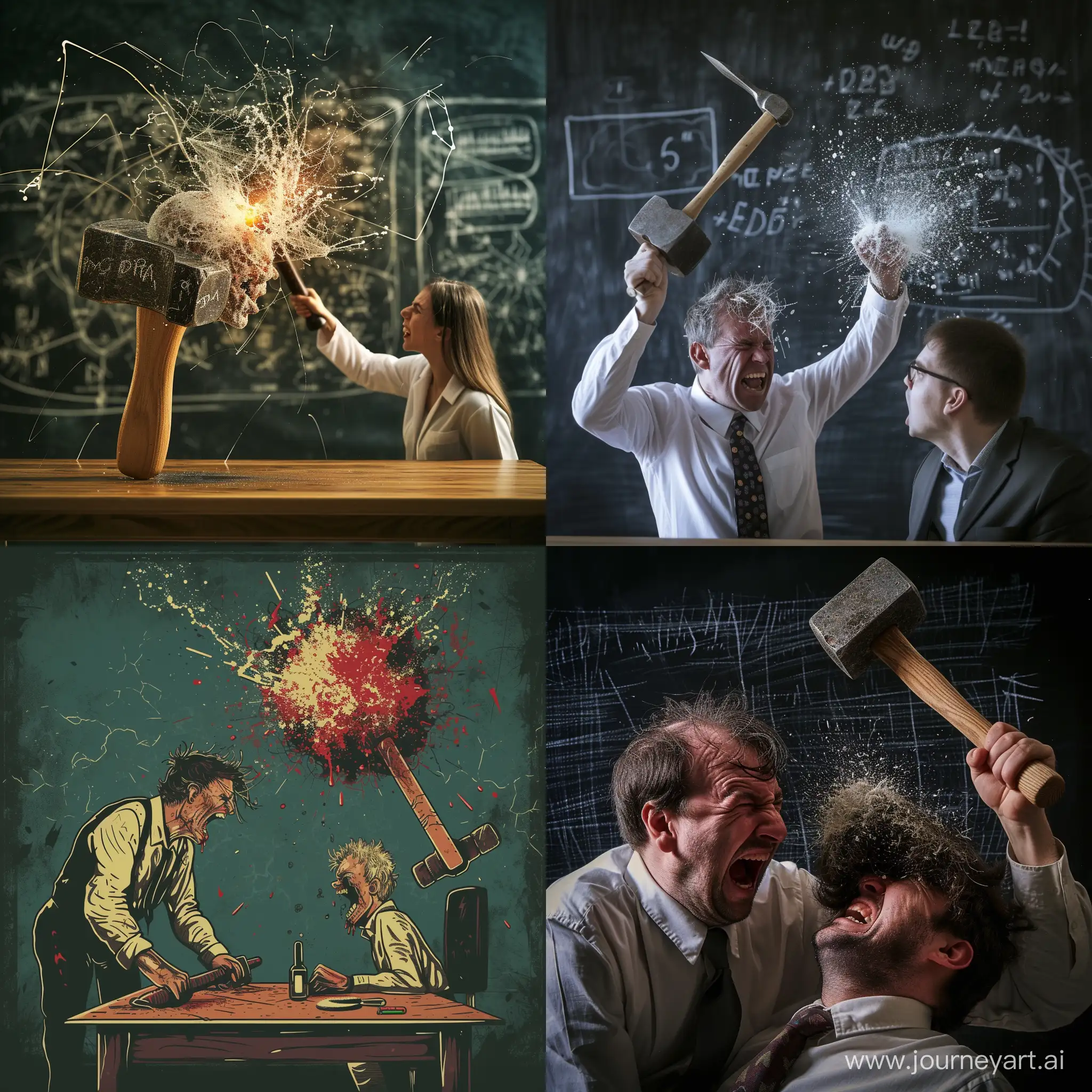 учитель физики разбивает голову молотком ученику 