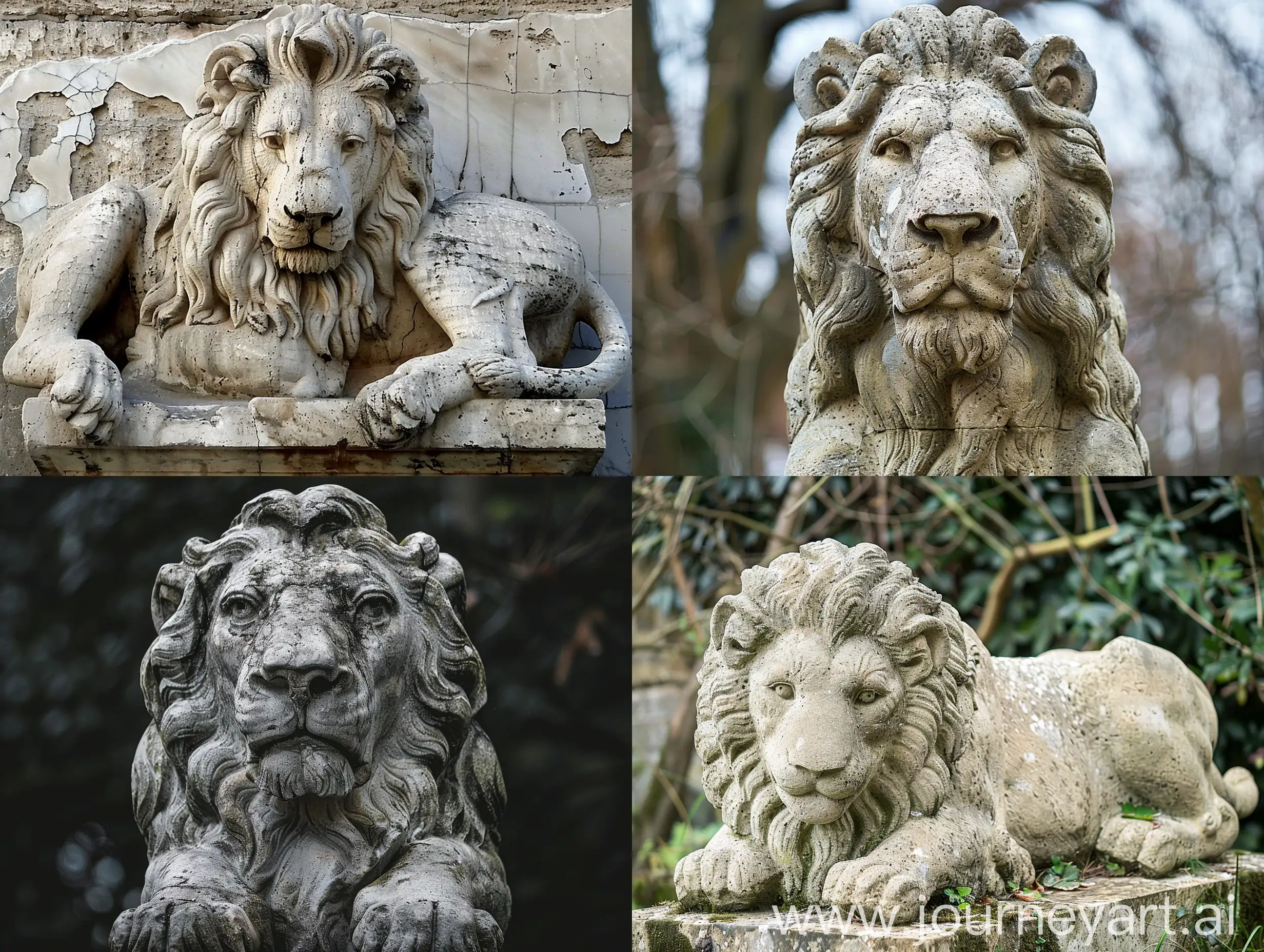 Lion turned into stone statue.