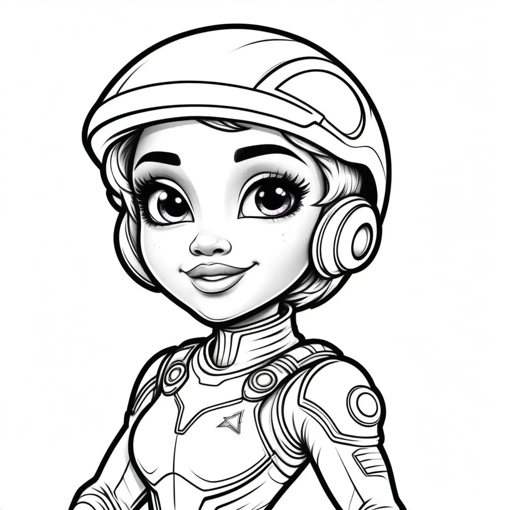 coloring page for kids, space ranger of Ava - the islander with beautiful short hair