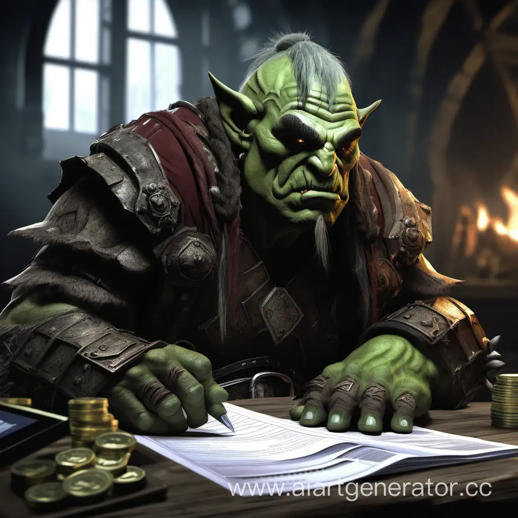 Thoughtful-Orc-Examining-Financial-Report