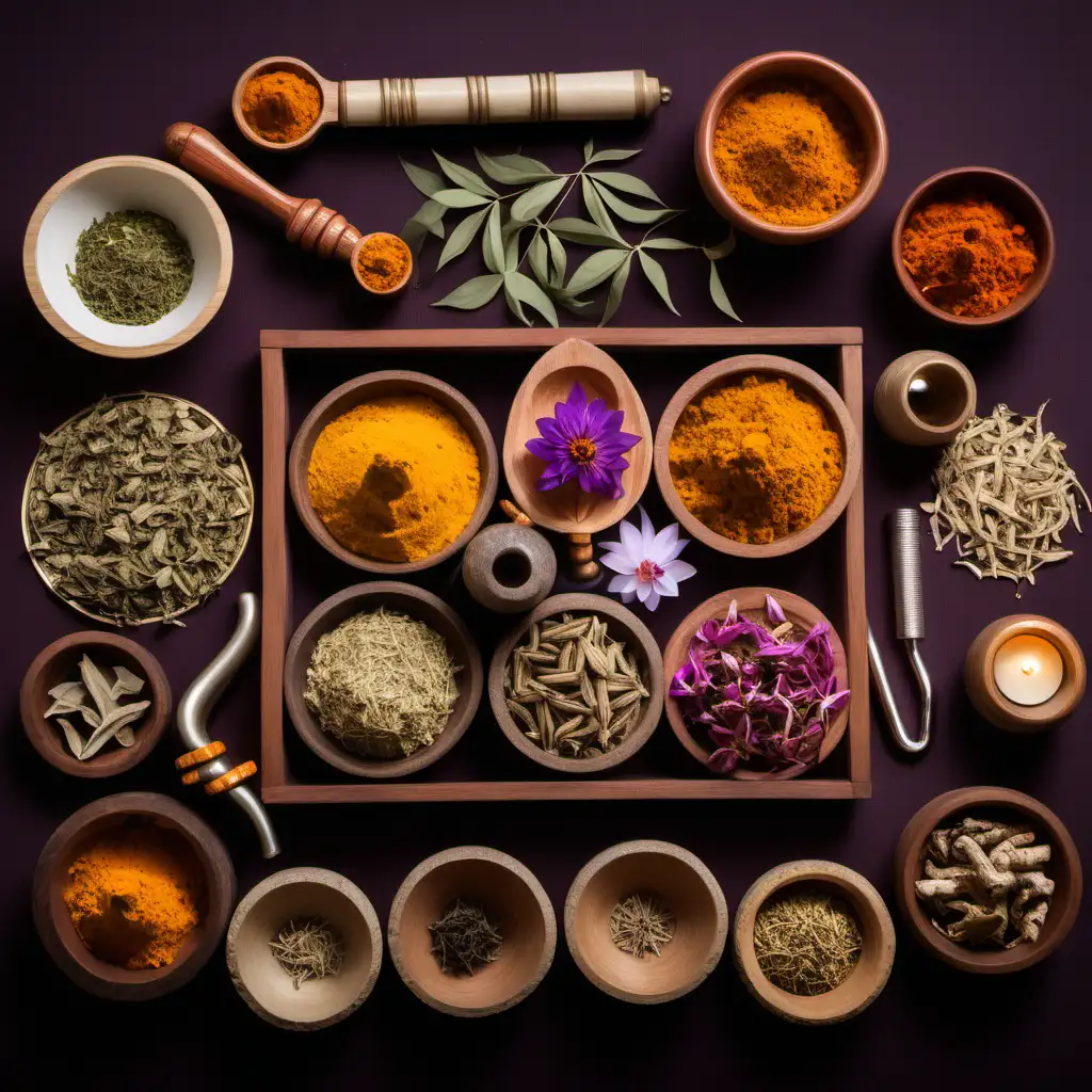 Traditional Ayurvedic Setup with Authentic Ayurvedic Tools