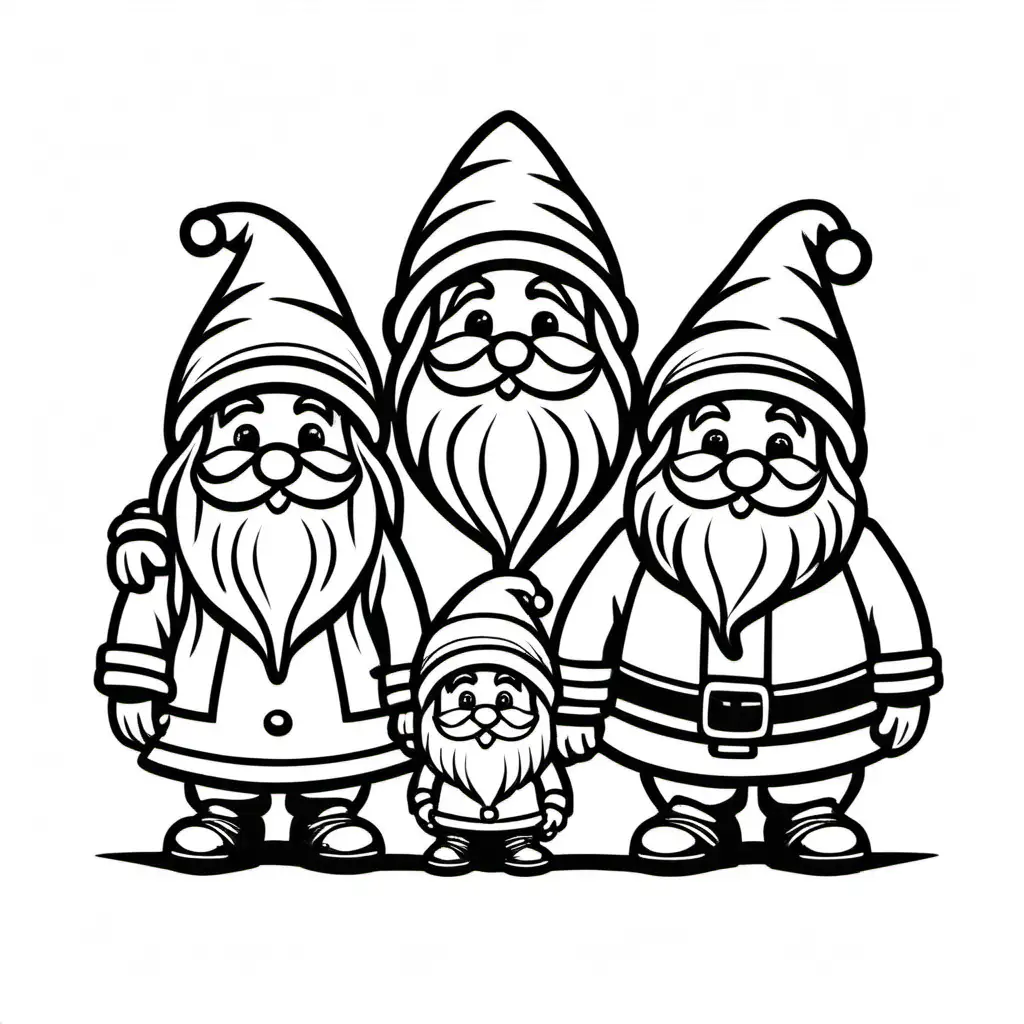 Christmas Gnome Family Gathering with Bold Black Outline