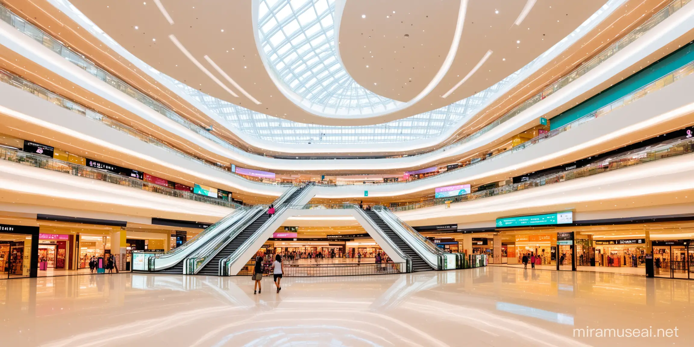 Inside of a shopping mall, shops, fun, stairs