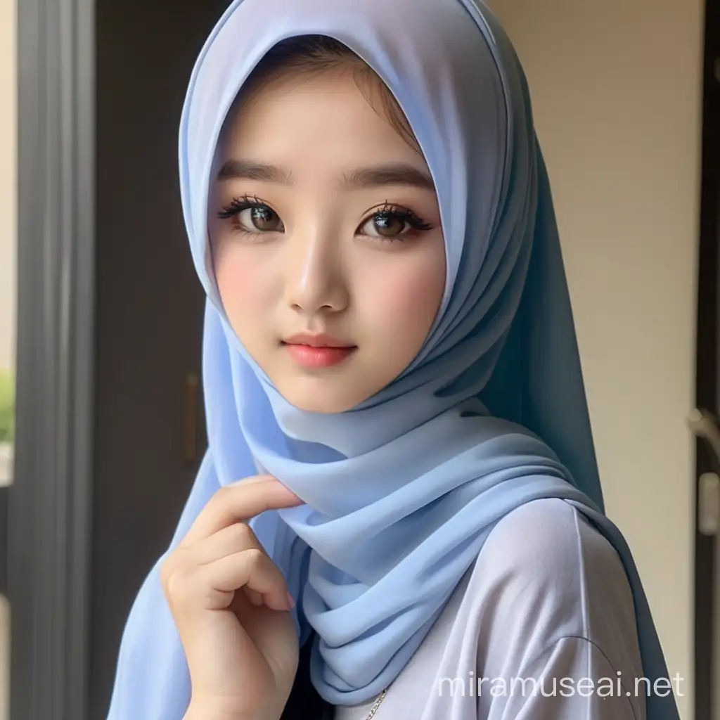 Graceful Korean Teenage Girl in Modest Hijab Fashion