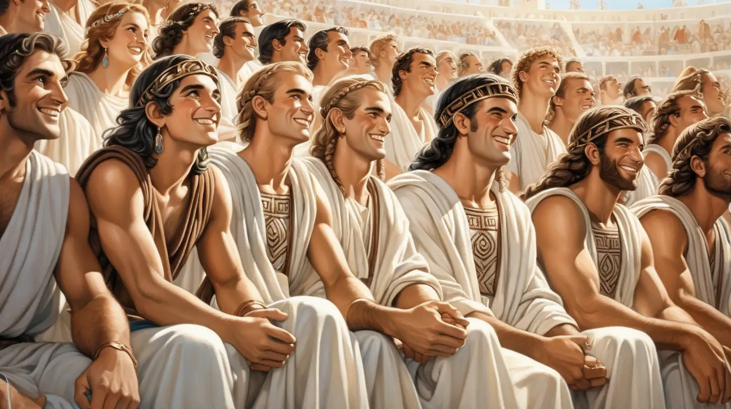 Biblical Era Gathering Joyful Men and Women in Greek Attire