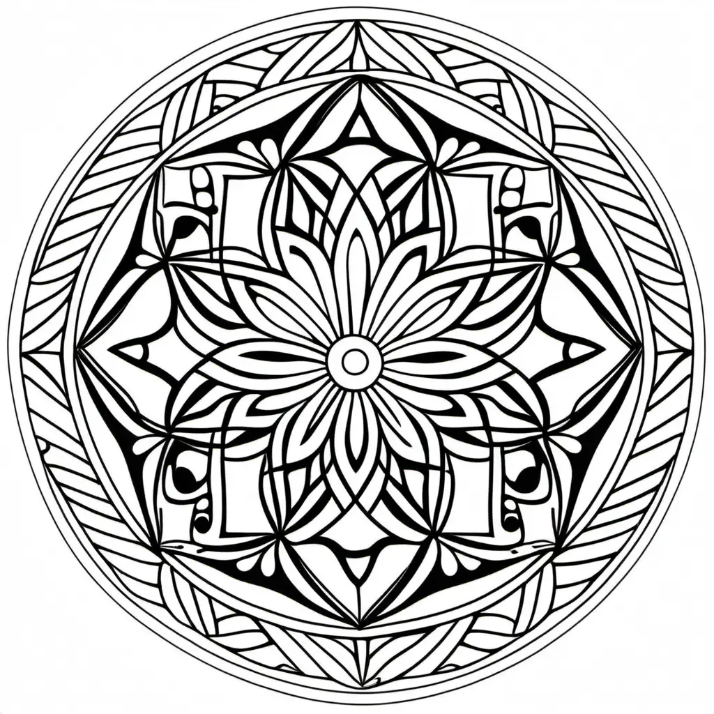 very simplistic, mandala. zentangle coloring page illustration, flat vector, thin black and white drawing, no shading, --ar 1:1
