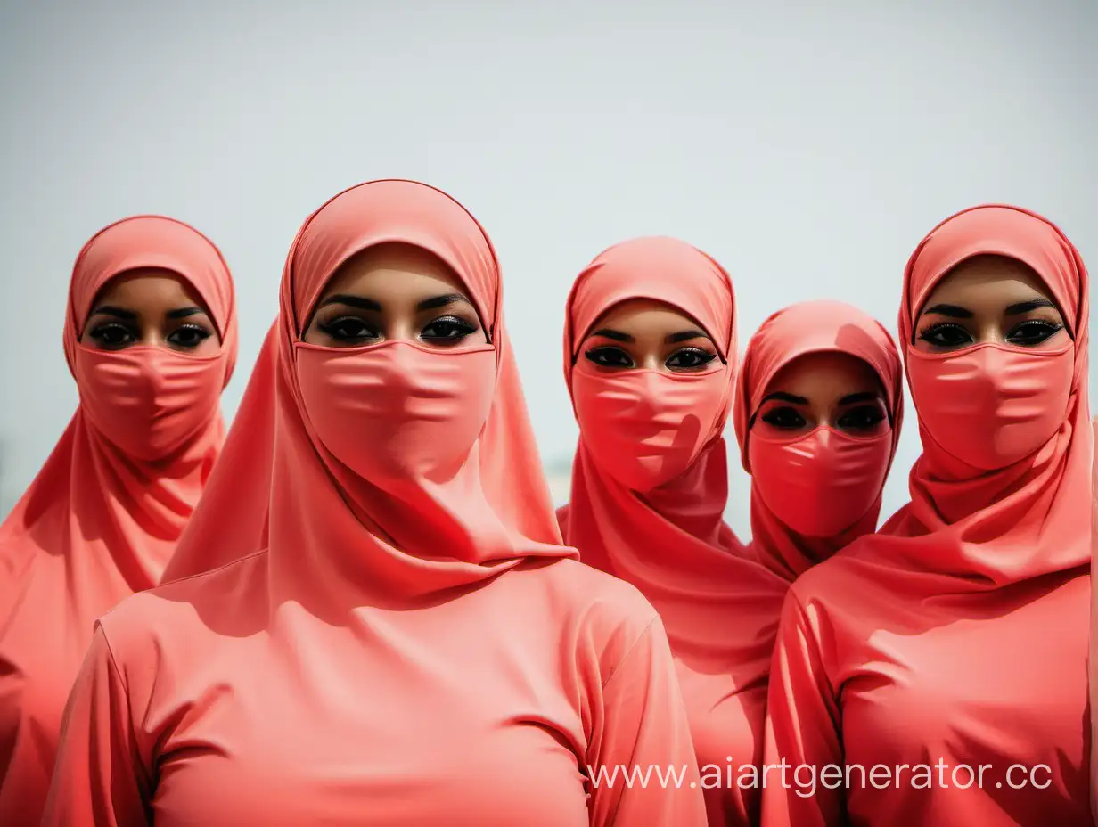 Four-Girls-in-Elegant-Coral-Niqabs