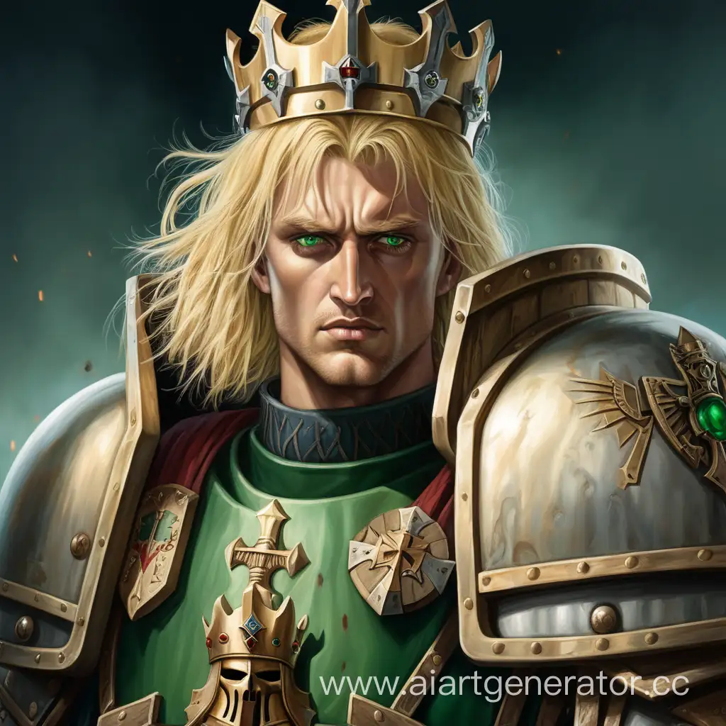 Blonde-King-Arthur-Wielding-Warhammer-40000-with-Brutal-Intensity