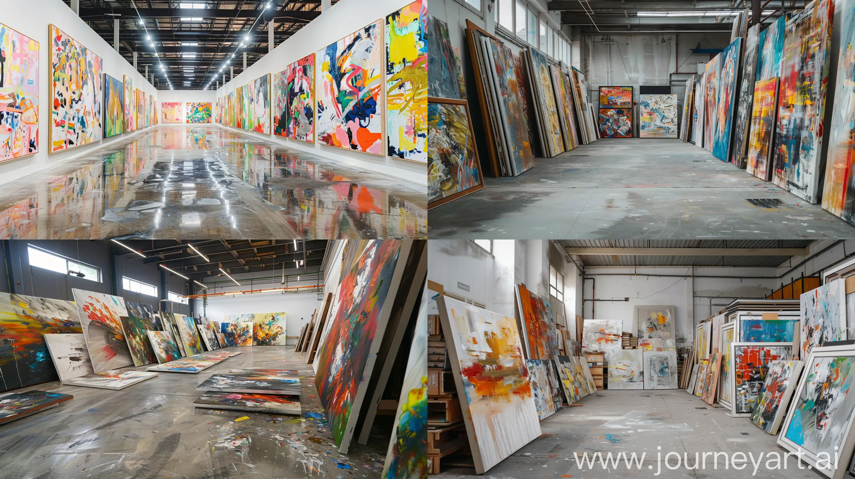 Vibrant-Abstract-Oil-Paintings-in-a-Spacious-Factory-Setting