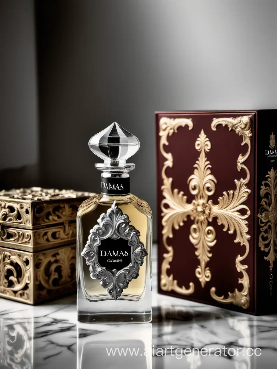 a bottle of damas cologne sitting next to a box, a flemish Baroque by Demetrios Farmakopoulos, instagram contest winner, dau-al-set, dynamic composition, contest winner, feminine