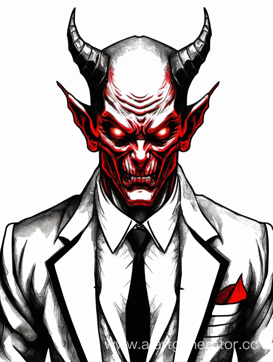 Нарисуй дьявола в костюме и красными глазами