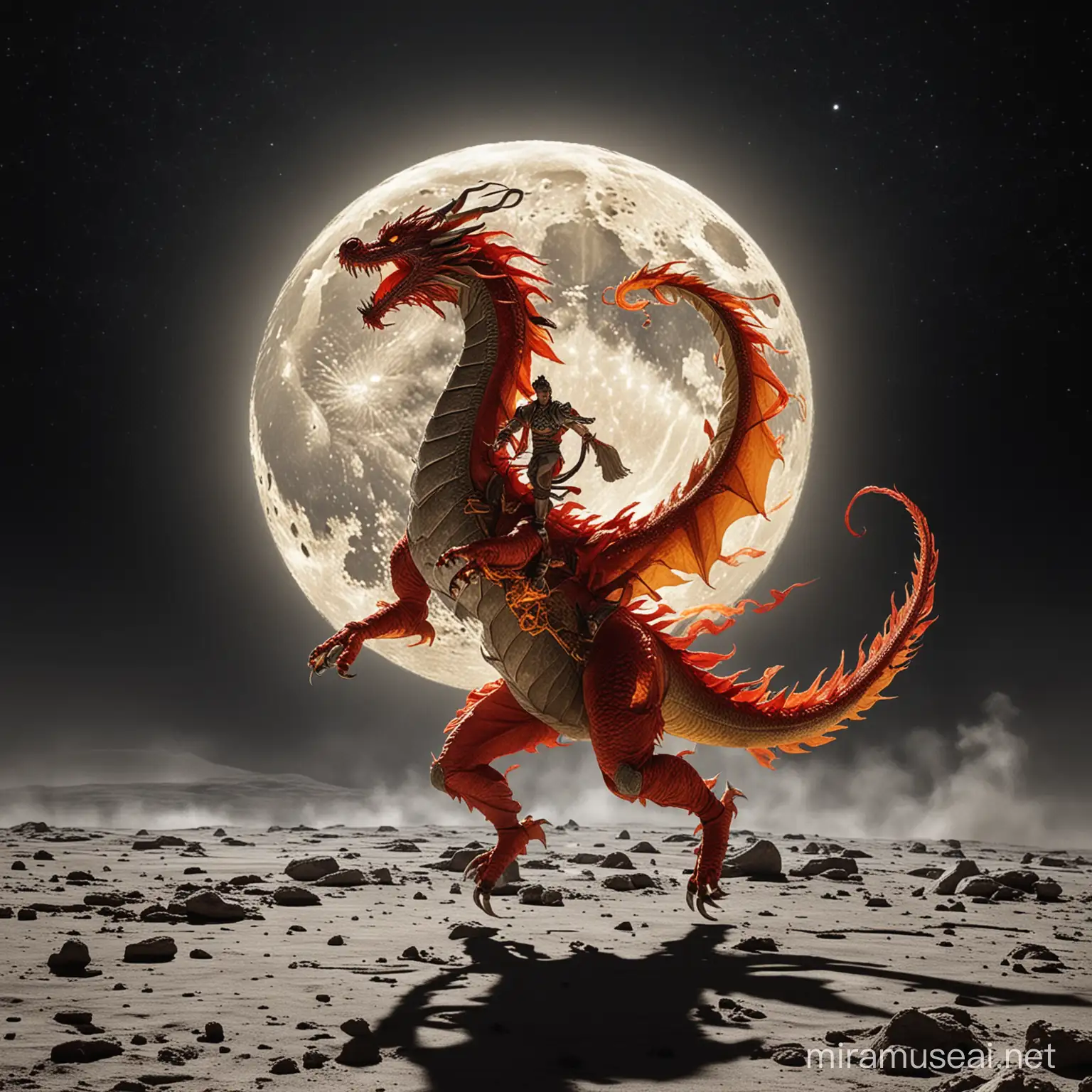 Dragon dancing brake dance on the moon. 