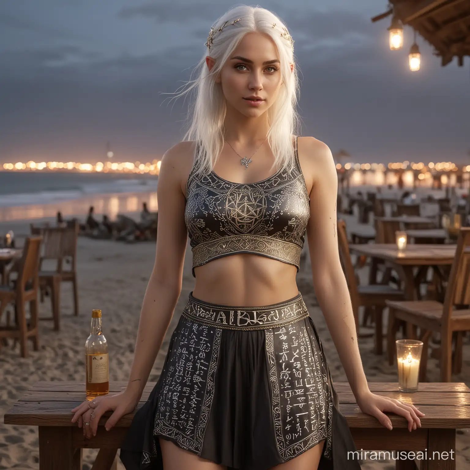 Elveninspired Beach Evening Woman with White Hair and Silver Accents