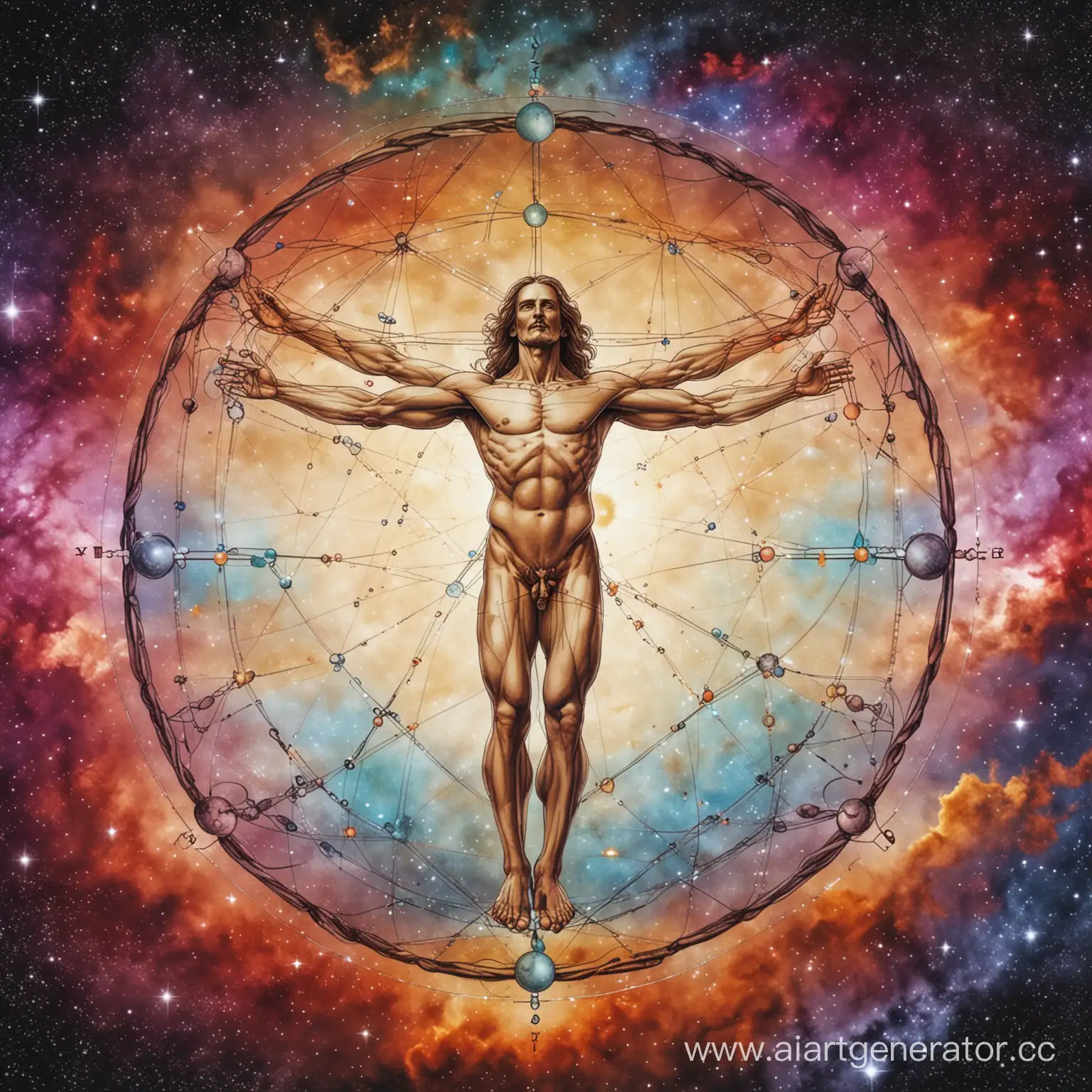 Vitruvian-Man-in-Cosmic-Harmony-Exploring-Molecular-Connections