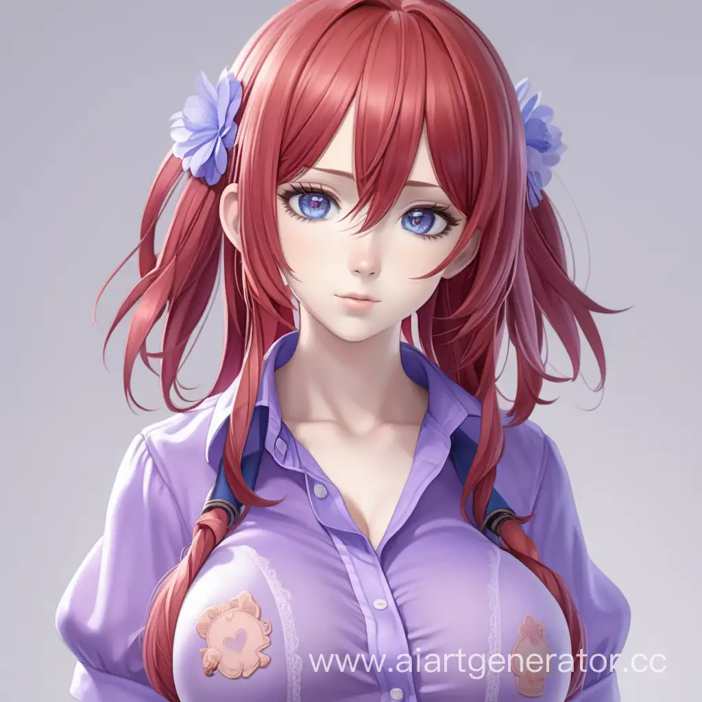 Adorable-Anime-Girl-with-Red-Hair-and-Blue-Eyes-in-Purple-Shirt