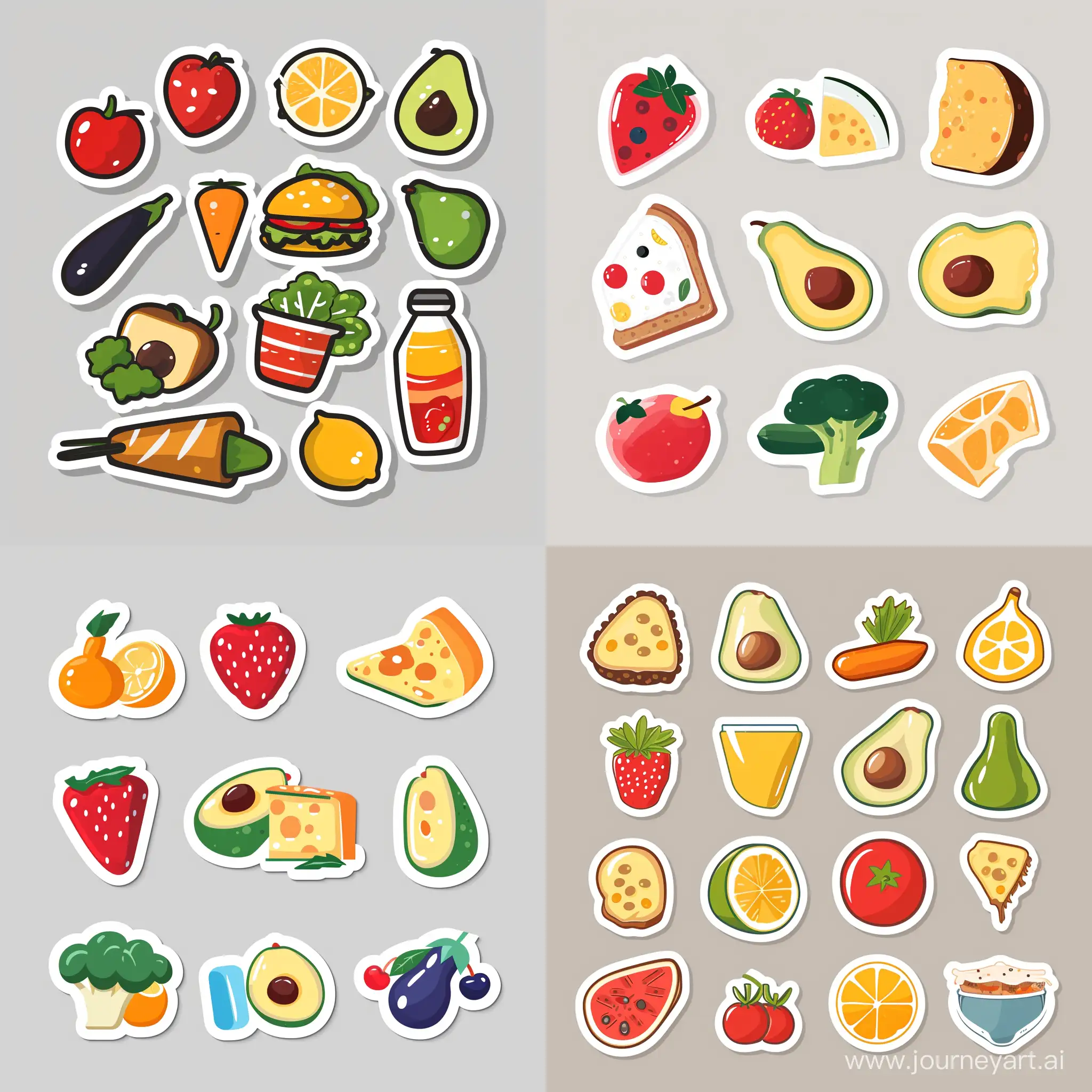 set of stickers with healthy food in flat style