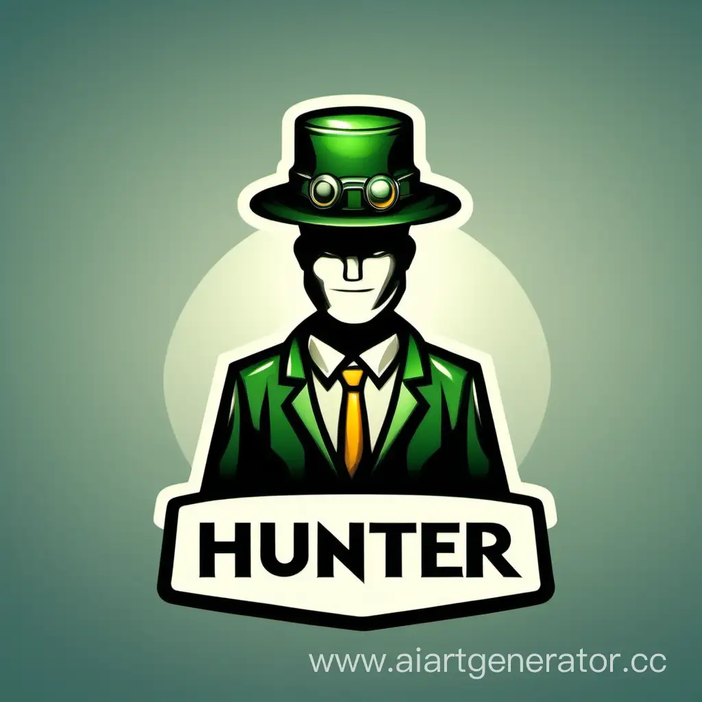 логотип охотник интеллигент с шляпой цилиндром на голове 
