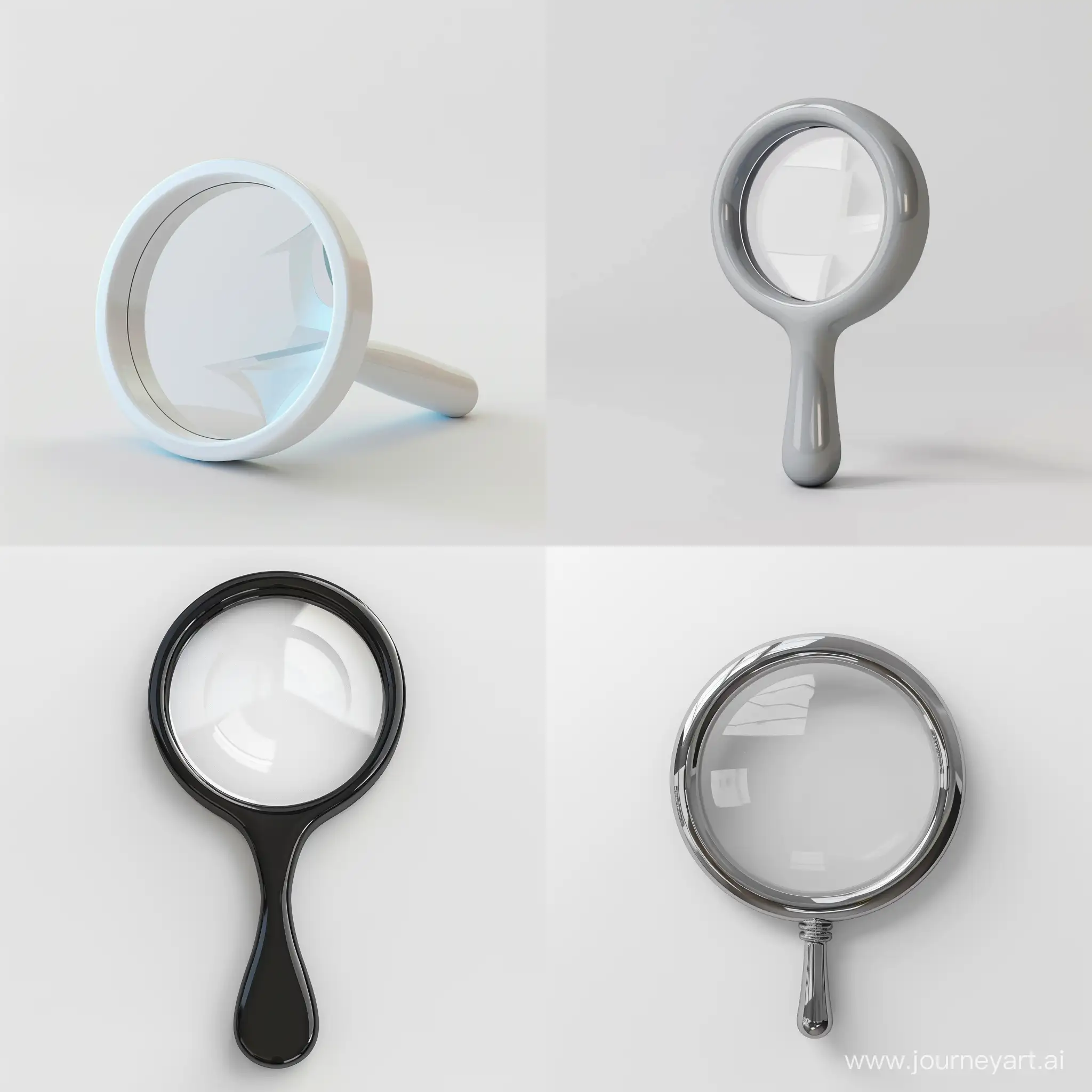 Magnifier made of plastic, simple minimalistic , side view, 3d, on white background
