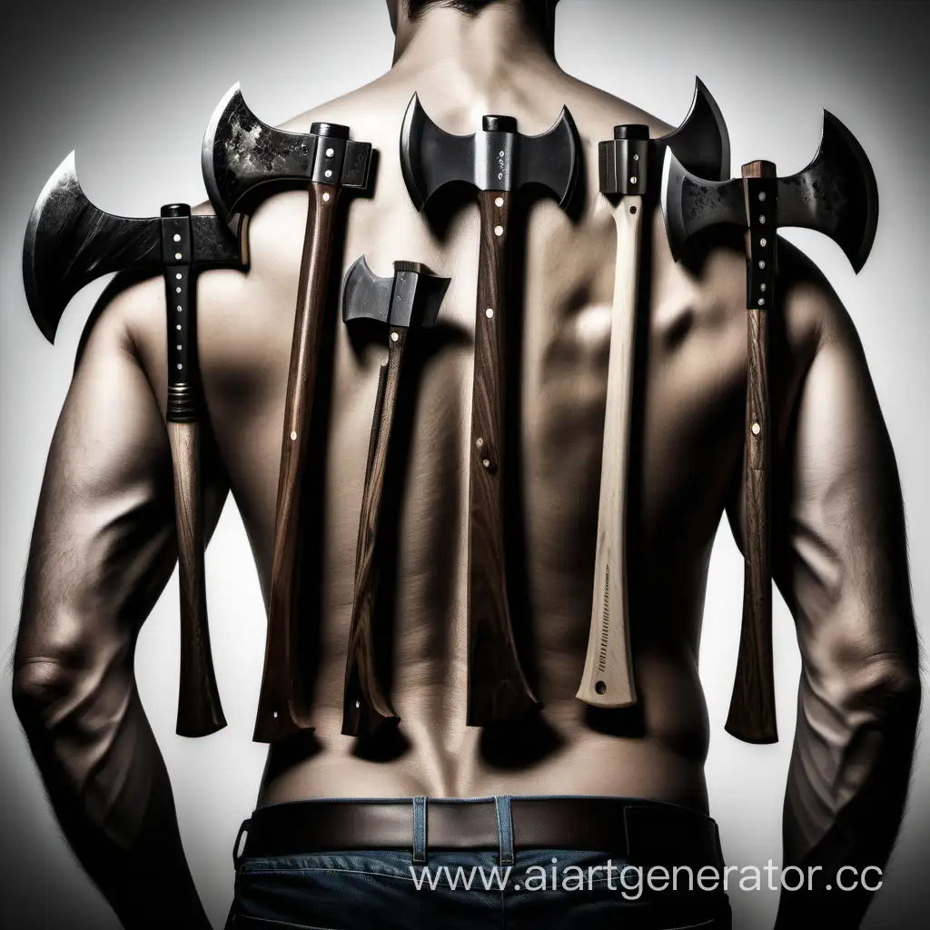 Unique-Artistic-Expression-Intriguing-Image-of-Multiple-Axes-Embedded-in-a-Persons-Back