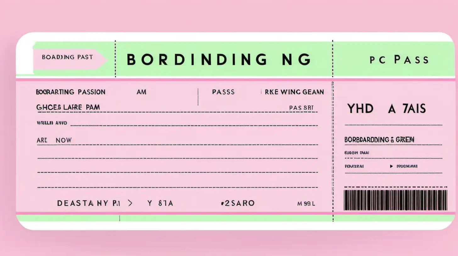 Vibrant Pink and Green Boarding Pass with Elegant Travel Details