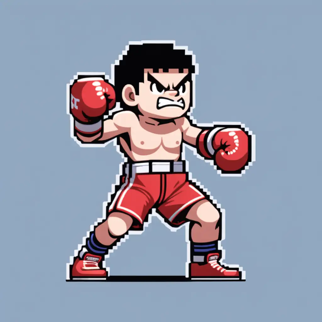 2d Pixel Art Young Isaac is a rising star in the world of boxing, known for his raw power and unyielding determination. He evolves into a skilled pugilist, incorporating speed and strategy into his fighting style.