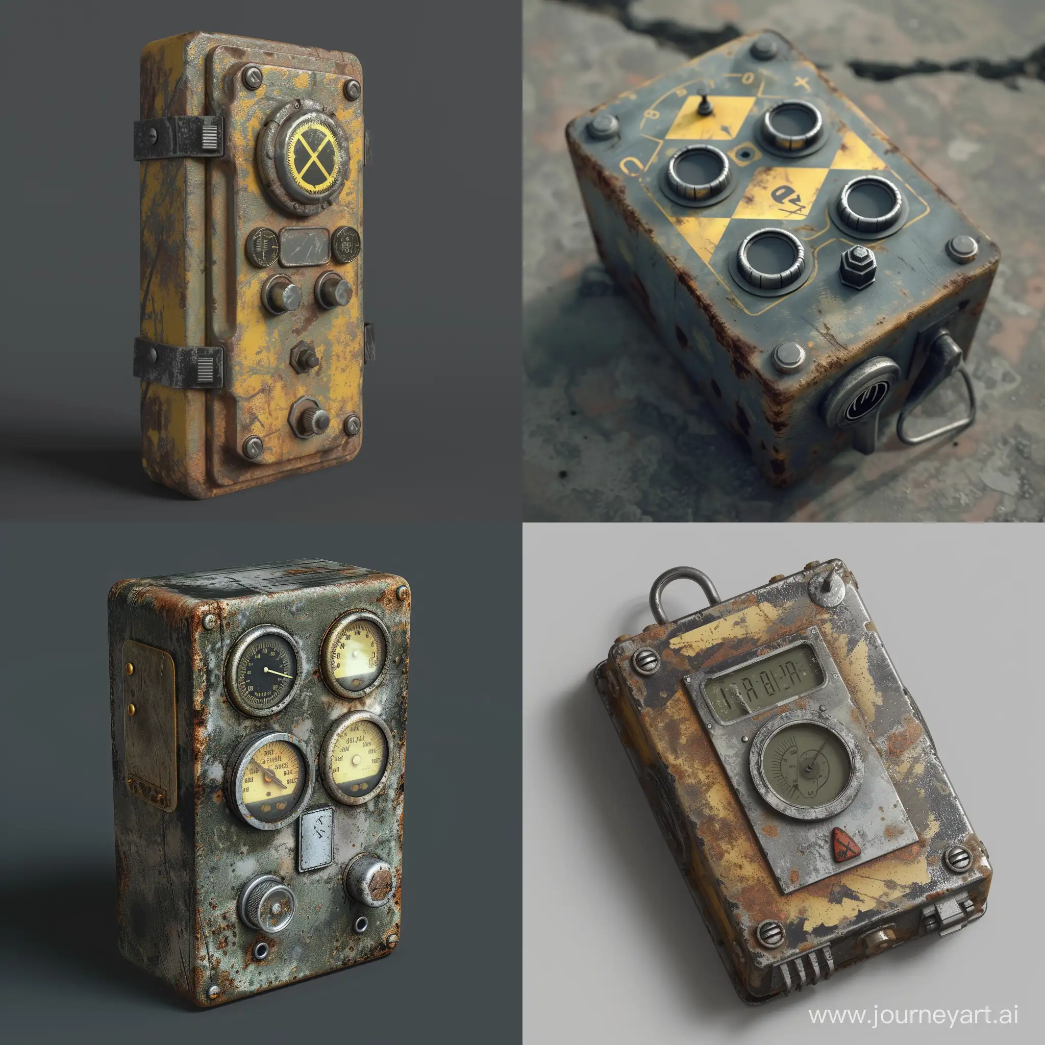 isometric realistic metal worn radiation dosimetr, 3d render, stalker style