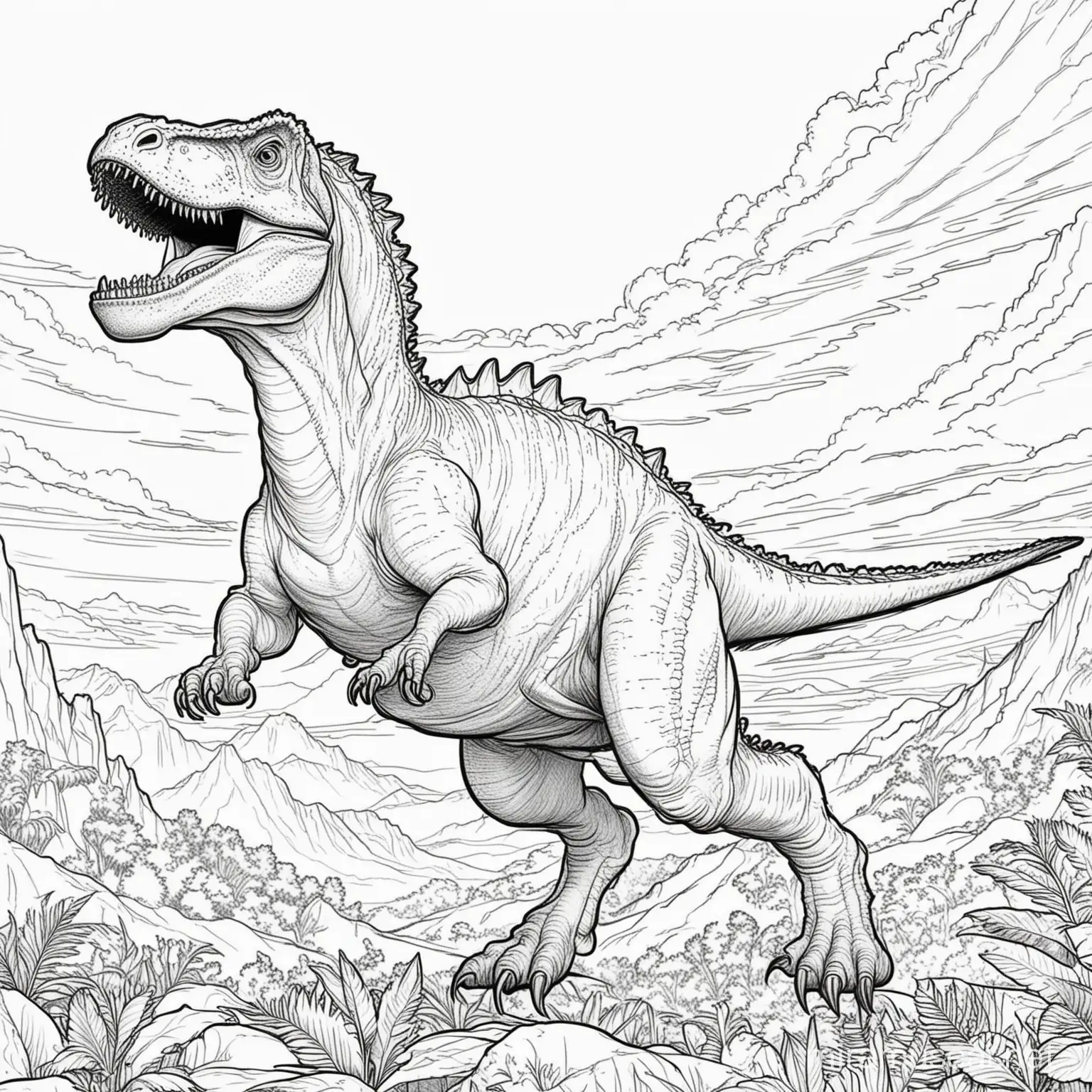 Coloring page for kids, dinosaur, the dinosaur fly in the sky, black lines white  pages
