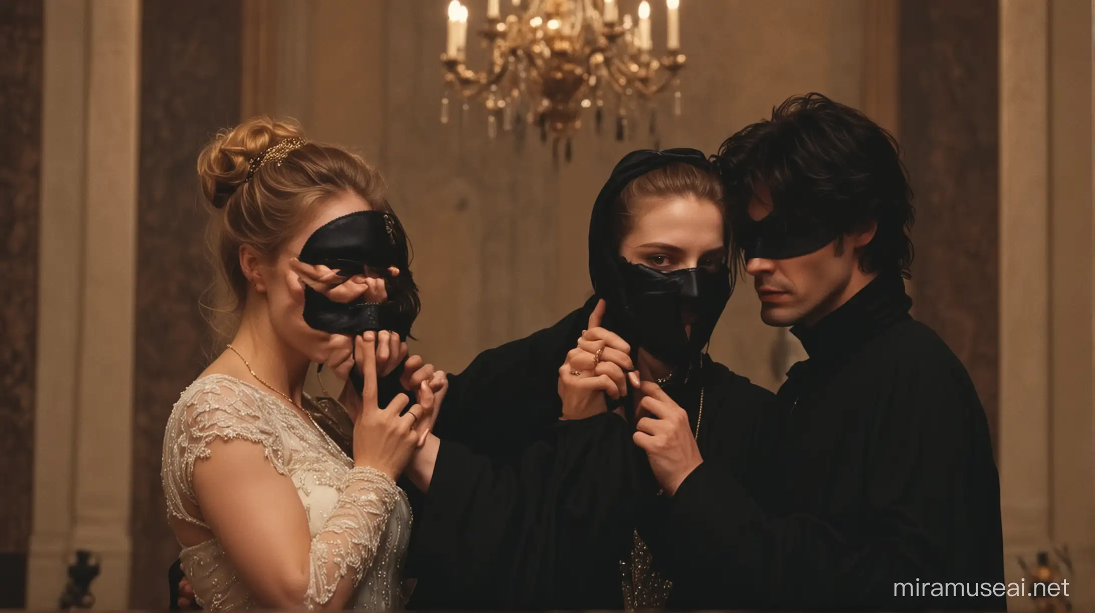 Tender Holding in Secret and evil ceremony . Dark them like the movie eyes wide shut. Make it more exciting.  