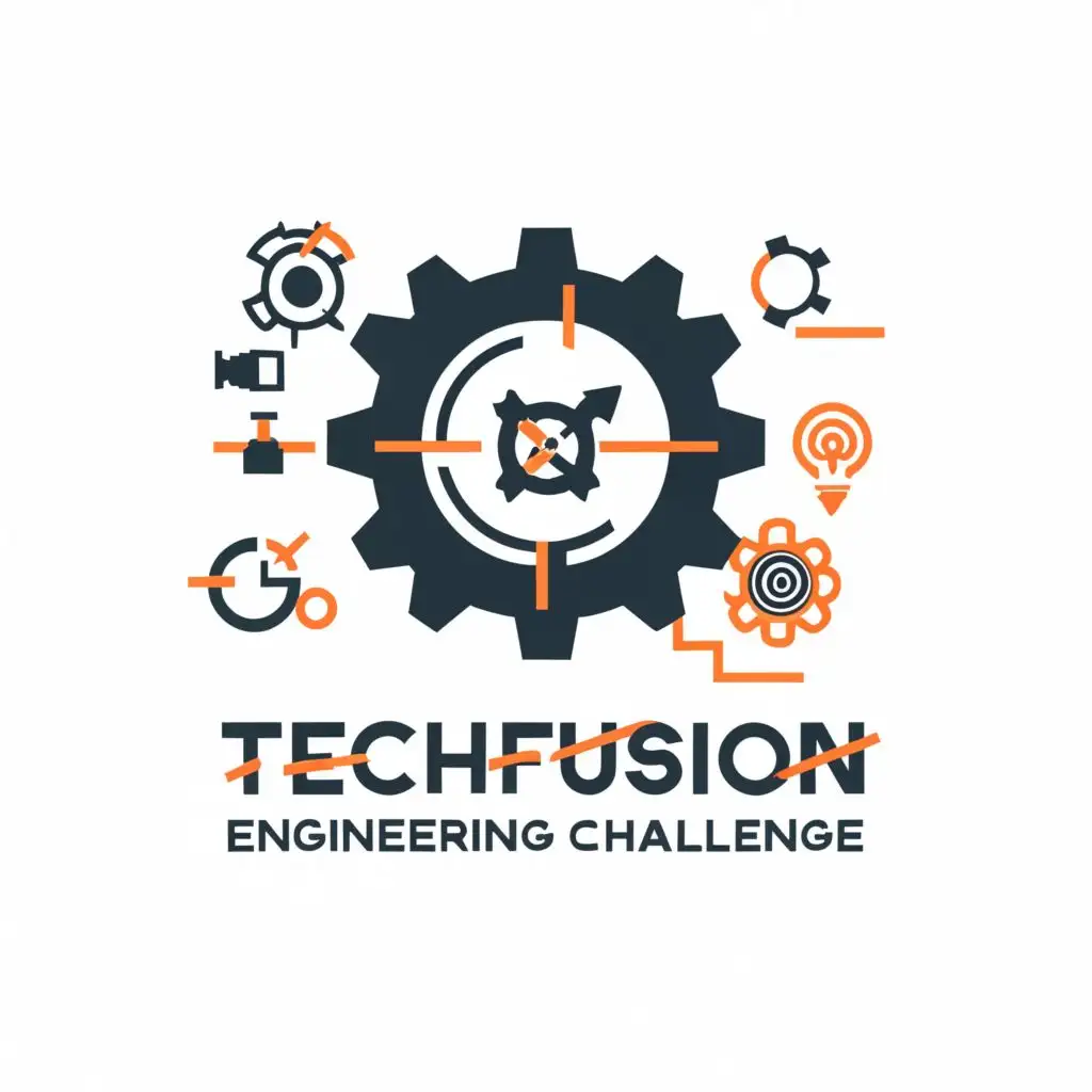 a logo design,with the text "TechFusion : Engineering Challenge", main symbol:Gear And some engineering elements,Moderate,clear background